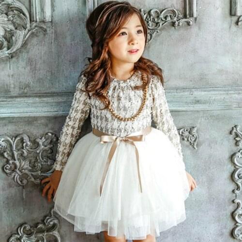 New Girls Autumn Winter Dress with Necklace Houndstooth Girls Princess Dresses Kids Clothes Girl Children Party Dress CE032
