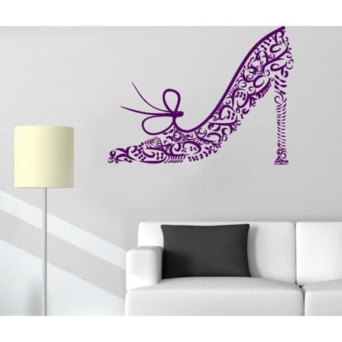 New Vinyl Decal Shoe Fashion Style Woman Girl Room Decoration Wall Stickers