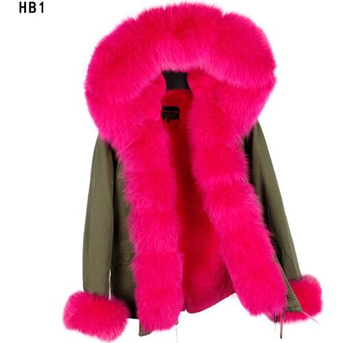MAOMAOKONG new fox fur collar, rose red liner, detachable warm short jacket