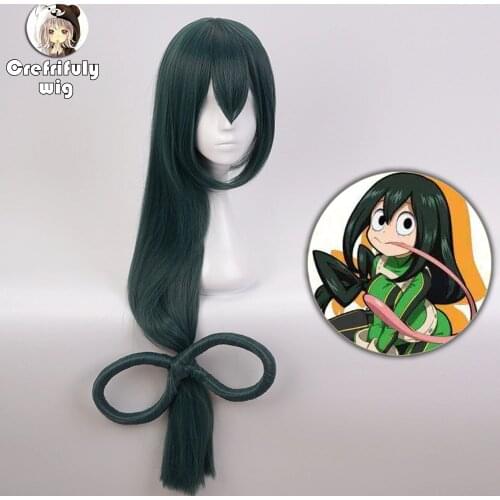 100cm Boku no Hero Academia Tsuyu Asui Cosplay Wig My Hero Academia Women Long Green Synthetic Hair Halloween Party Wigs+Wig Cap