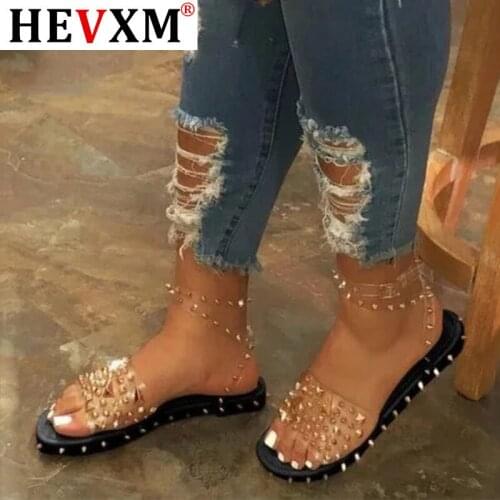 Summer Sandals Woman Buckle Strap Transparent PVC Rivet Female Shoes Womens Sandalias Plus Size 35-43 Fashion Sandalias Mujer
