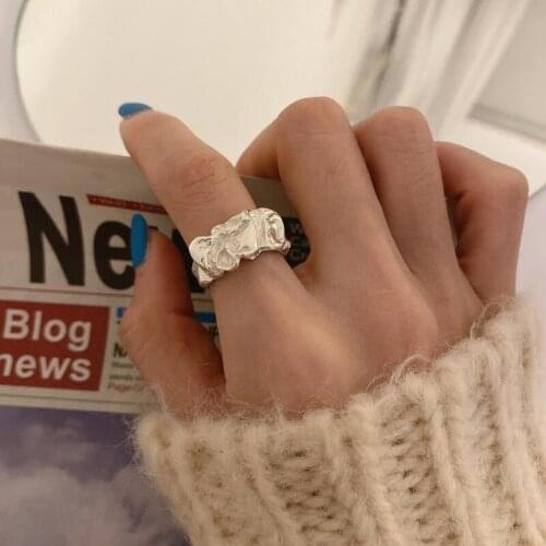 Silver Trendy Elegant Fold Rings For Women Couple Simple Geometric Handmade Jewelry Adjustable Popular Temperament Personality