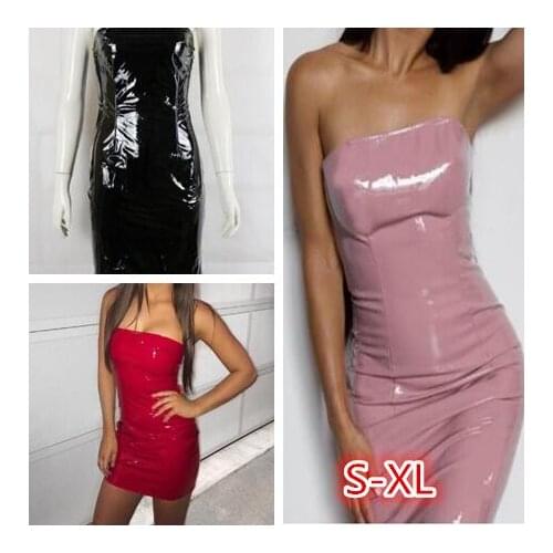 Sexy Black PU Leather Women Summer Dress 2021 Sleeveless Strapless Club Pencil Mini Bodycon Party Dresses Vestidos