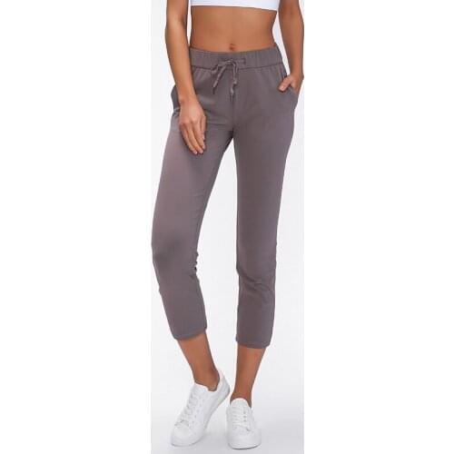 Waist Drawstring Sport Fitness Cropped Joggers Women Naked Feel Fabric Mid-Rise Training Gym Yoga Capri Pants