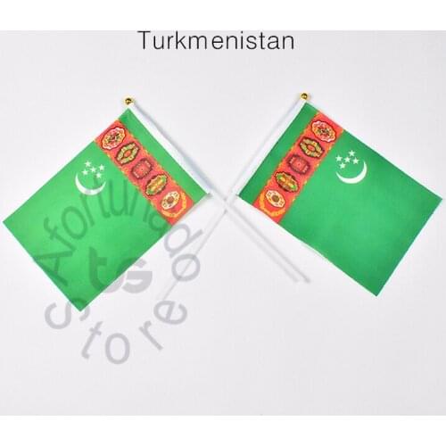 Turkmenistan 14*21cm flag Banner hand waving National flag Home Decoration flag banner