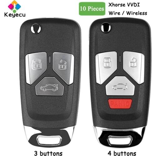 KEYECU 10 Pieces Xhorse for Audi Style Wired / Wireless VVDI Universal Flip Remote Car Key for VVDI Key Tool VVDI2
