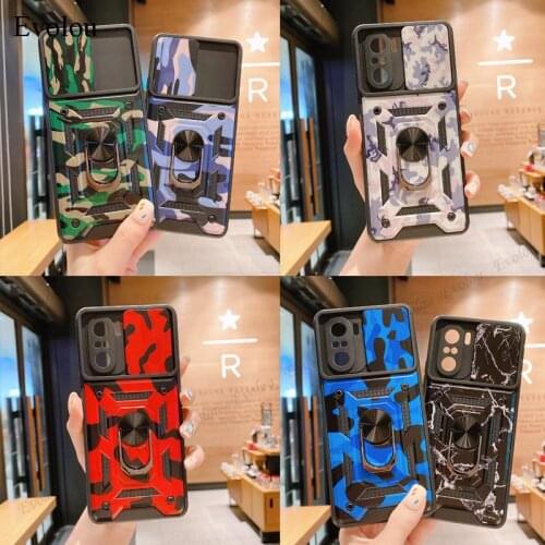 Camouflage Slide Camera Protection Case For Redmi Note 10 Pro Max K40 Magnetic Holder Armor Shockproof Cover For POCO X3 NFC