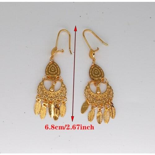 24k Gold Color Earrings Dubai Earrings for Women Trendy Ethiopian Arab Copper Girls Wedding Bride Jewelry Gift