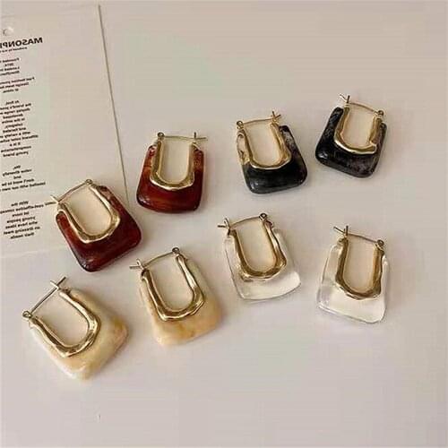 2021 Japan Korean Vintage Resin Acrylic Square Drop Earrings For Women Fashion Jewelry Boucle d’oreille Wholesale