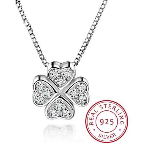 925 Sterling Silver Jewelry Love Clover Necklaces & Pendants Rhinestones Fashion Choker Maxi Necklace Women Collares