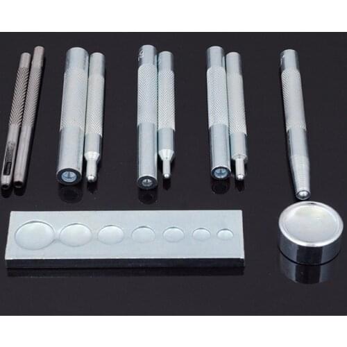 11 Pcs Heavy Duty Hollow Leather Craft Punch Hole Tool Kit with Base DIY Leathercraft Rivet Setter Snap for Install Rivet Button