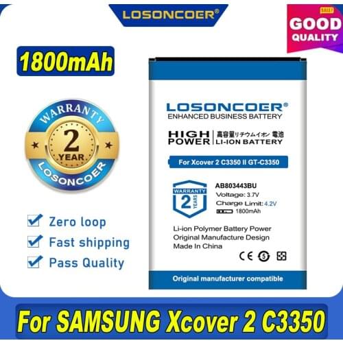 100% Original LOSONCOER NEW AB803443BU 1800mAh Battery For SAMSUNG For Solid Xcover Xcover 2 C3350 II GT-C3350