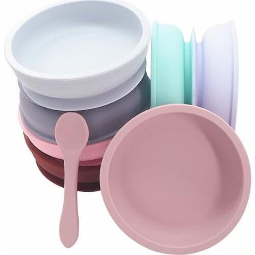 Chenkai 1Set 16 color Baby Feeding Bowl Food Grade Silicone Anti-flip Suction Tableware Baby Infant Waterproof Bowl Plate Spoon