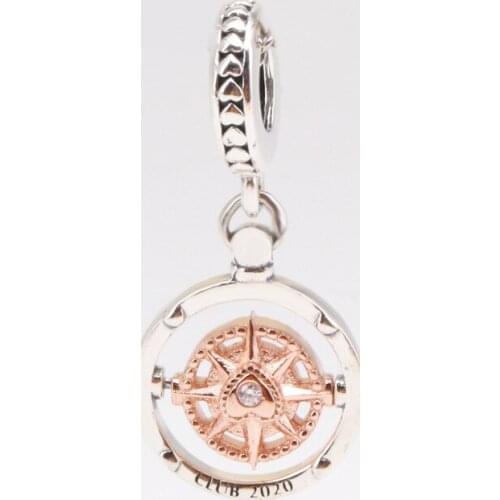 S925 Sterling Silver Rose Gold Lucky Compass Charm Love Compass Bracelet Pendant