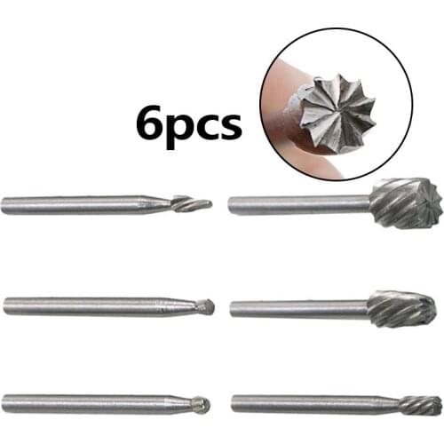 Electric Grinding Accessories 6PCS Diamond Bits alloy Rotary Burr Steel Grinding Burrs Carpentry Wood Cutter Rotary Rasp