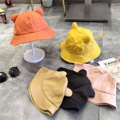 Unisex Cotton Bucket Hat Cat Ears Yellow Little Tail Basin Outdoor Beach Cap Child Summer Sunscreen Panama Hat Sunbonnet Fedoras