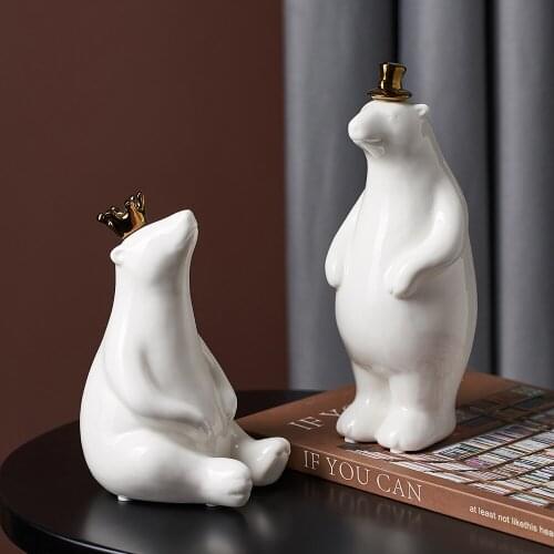 Polar Bear Ceramic Decoration Modern Home Decor Living Room Office Desktop Decoration Gift Feng Shui Decoration Animal Statue
