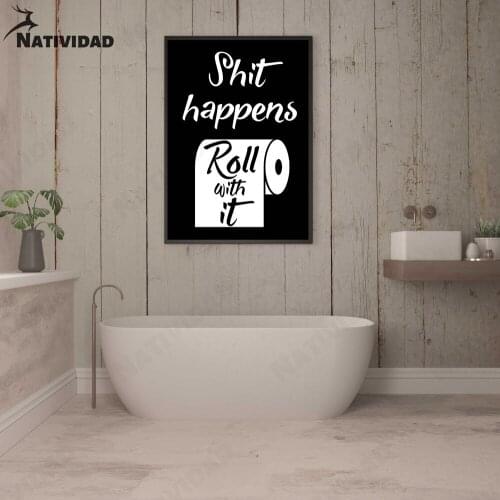 Minimalist Korean English Text Art Roll with it Picture Print Poster Bedroom Bathroom Waterproof Ink Home Decor Canvas Painting