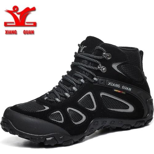 XIANG GUAN 2021 Cow Leather Hiking Shoes Men Women Climbing Outdoor Shoes Man High Top Autumn Winter Boots Trekking Sneakers