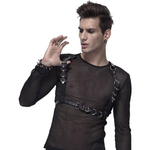 Men Black Faux Leather Heavy Punk Gothic Body Bondage Cage Chest Belt Adjustable Harness Strap Belts Steampunk Sexy Accessories