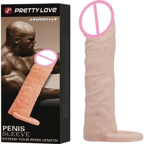 Soft Realistic Penis Sleeve Extender Reusable Condom Dildo Enlargement Delay Time Vaginal Stimulator Cock Rings For Men