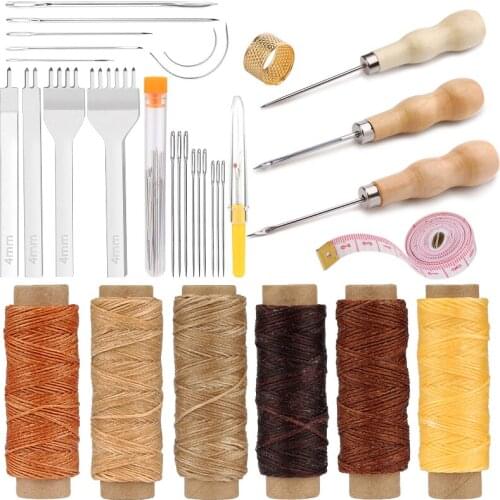 LMDZ Leather Sewing Kit With Large-Eye Stitching Needles Waxed Thread Leather Hole Punches Leather Craft Hand Stitching Tools