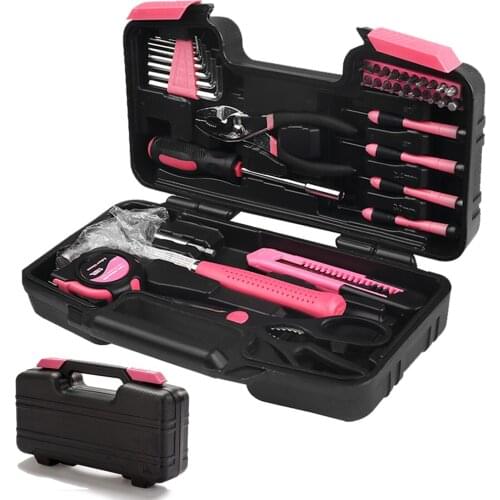 39Pcs Hand Tool Set Household Hardware Toolbox Wire Pliers Screwdriver Hammer Drill Bits Kits Home Repair Tool