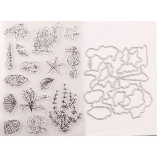 New Shell Starfish Seal Stamp with Cutting Dies Stencil Set DIY Scrapbooking Embossing Photo Album Decor
