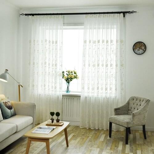 New Window Screen Small Fresh Vine Flower Cotton Thread Embroidered Tulle Bay Window Curtains for Living Dining Room Bedroom