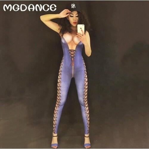 New Fashion 3D Jeans Jumpsuit Dj Sexy Skinny Stretch Performance Wear Leotard Costume Prom Birthday Celebrate Outfit