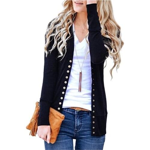Autumn Solid V-neck Thin Slim Cardigan Buttons Top Knitting Women Patchwork Long Sleeves Female Cardigans