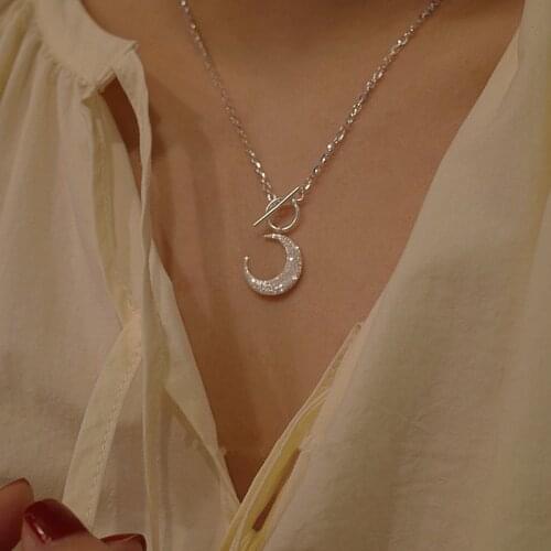 AOMU French Simple Silver Color Metal Multilayer Moon Thin Necklace Irregular Geometric Circle Hollow Clavicle Chain for Women