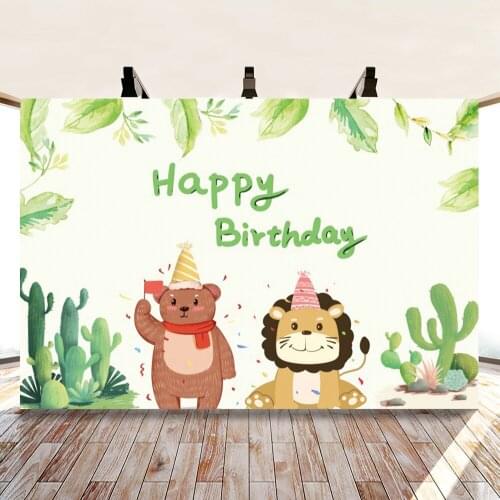 Yeele Cartoon Birthday Photocall Bear Lion Cactus Photography Backdrop Personalized Photographic Backgrounds For Photo Studio