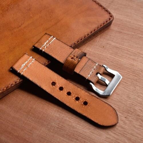 ONTHELEVELl Handmade 20 22 24mm Genuine Leather Wrist Watch Strap Smoked tree cream Yellow Vintage Retro Thick Band Mens Belt