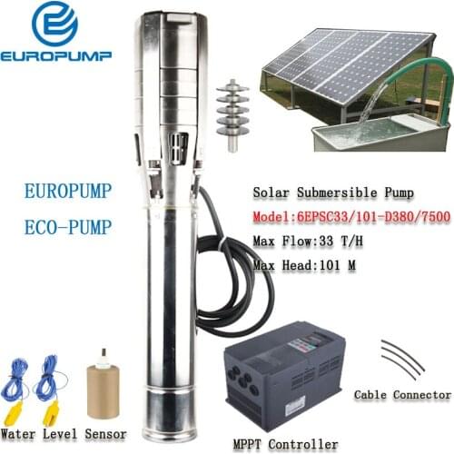 EUROPUMP Solar Pump 6Inch 10HP outlet 3" Max Lift 101M Flow 33000LPH DC Solar Water Pump With MPPT MODEL(6EPSC33/101-D380/7500)