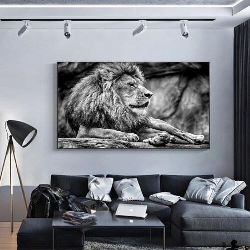 Modern Animal Wall Art Decor Canvas Painting Black White Lion Poster Print Canvas Art Pictures for Living Room Home Decoration
