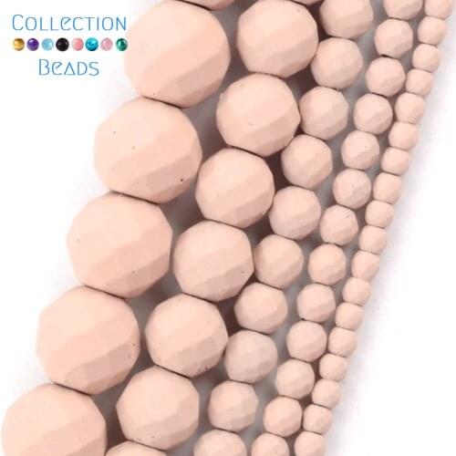 Natural Stone Light Pink Rubber Faceted Hematite Round Spacer Loose Beads For DIY Jewelry Making Necklace Bracelet Accessories