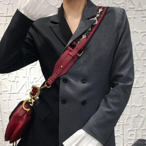 Spring Brand Women Asymmetrical Colors Blocking Blazer Ruffles Patchwork Irregular Double Breasted Blazer Femme OL Suit Jacket