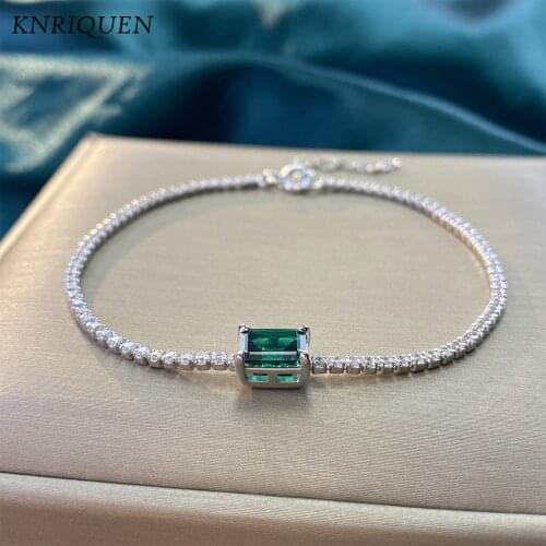 Vintage Real 925 Sterling Silver Emerald Gemstone Lab Diamonds Strand Bracelet for Women Charms Fine Jewelry New Year Gifts