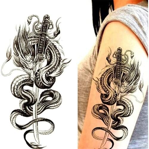 Waterproof Temporary Tattoo Sticker Snake Flower Rose Flash Tattoos Lace Fox Lion Tree Body Art Arm Fake Sleeve Tattoo Women