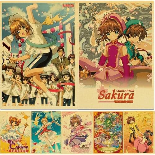 WTQ Magical Girl Sakura Retro Poster Canvas Painting Classic Anime Posters Wall Decor Poster Wall Art Picture Home Decor