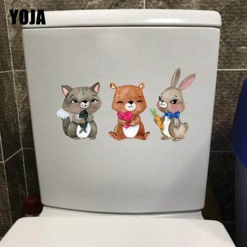 YOJA 24.3*12.8CM Lovely Cats And Rabbits Home Room Decor Wall Decal Toilet Stickers T1-0065