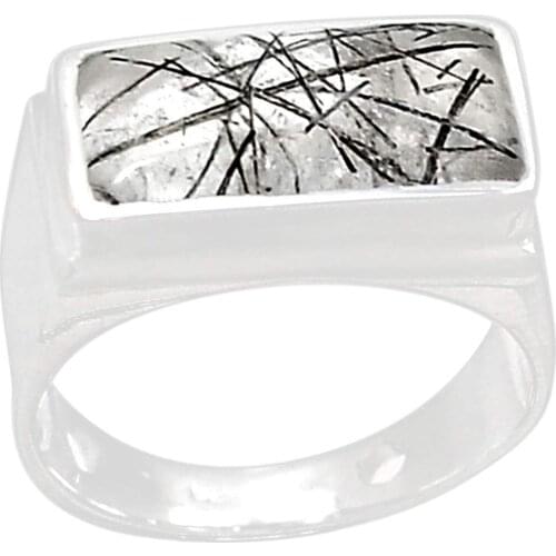 Genuine BLACK RUTILE Ring 925 Sterling Silver Jewelry,USA Size :6.5, MHBAR3624