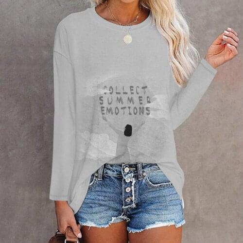 Girl Aesthetic Autumn Letter Print Women T-shirt Harajuku Loose Oversize Tops Long Sleeve Round Neck Lady TShirt Lady Tees Femme