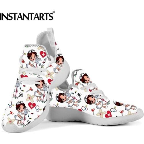 INSTANTARTS Cute Cartoon Medicine Nursing Shoes Woman Light Mesh Sneaker Female Summer Breathable Flats Shoe Zapatos Mujer Pisos