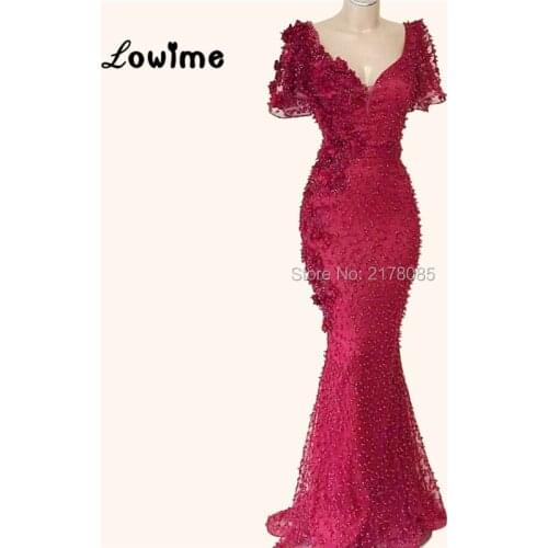 Beaded Mermaid Evening Dresses Arabic Middle East Women Formal Gowns Muslim Party Dress 2019 Couture Dubai V Neck Prom Dresses
