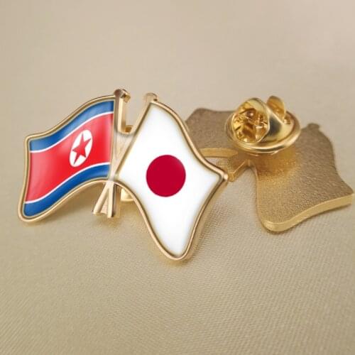North Korea and Japan Crossed Double Friendship Flags Lapel Pins Brooch Badges