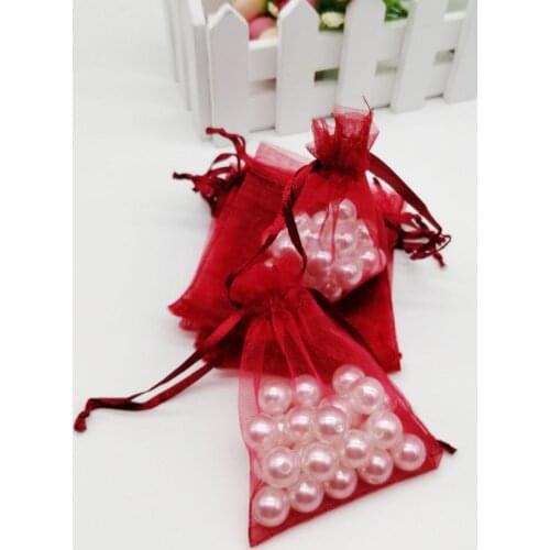 100pcs Organza Bags Wine Red Organza Gift Bags For Jewelry Packaging Display Christmas Wedding Jewelry Storage Drawstring Bag
