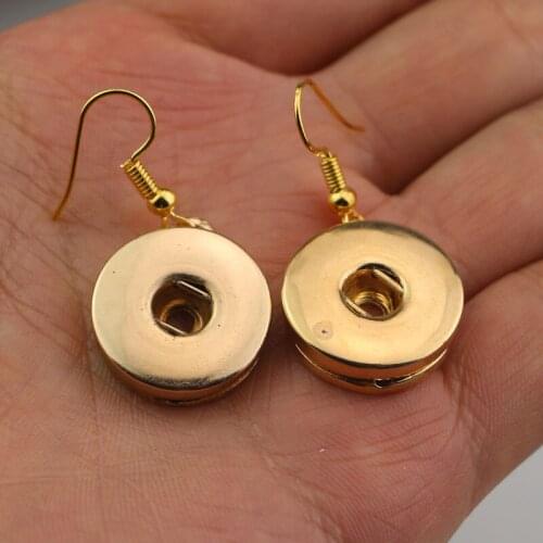 19styles to choose! Diy Snap Jewelry Gold 12mm Metal Button Snap Charm Earrings For Women Girls Drop Earrings Wholesale