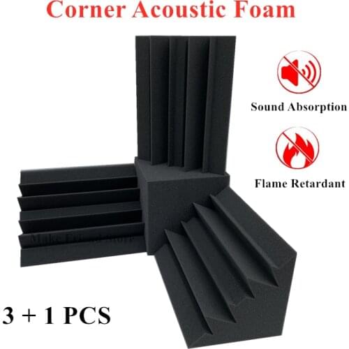 4Pcs/Set Acoustic Foam 3Pcs12x12x24 Bass Trap Wall Foam + 1Pc 15x15x15cm Cube Sound Insulation Foam Flame Retardant High Density